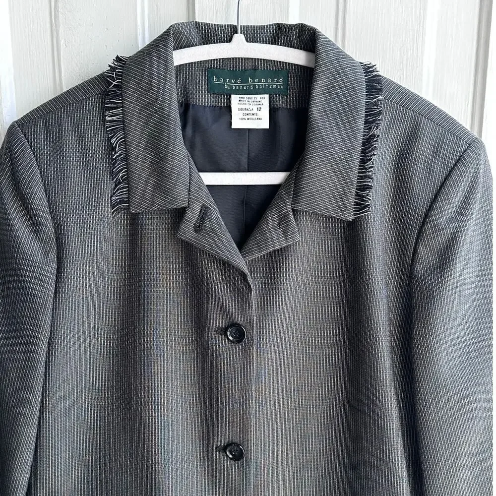 Harvé Bernard Wool Blazer | Size 12 | Gray Textured Jacket